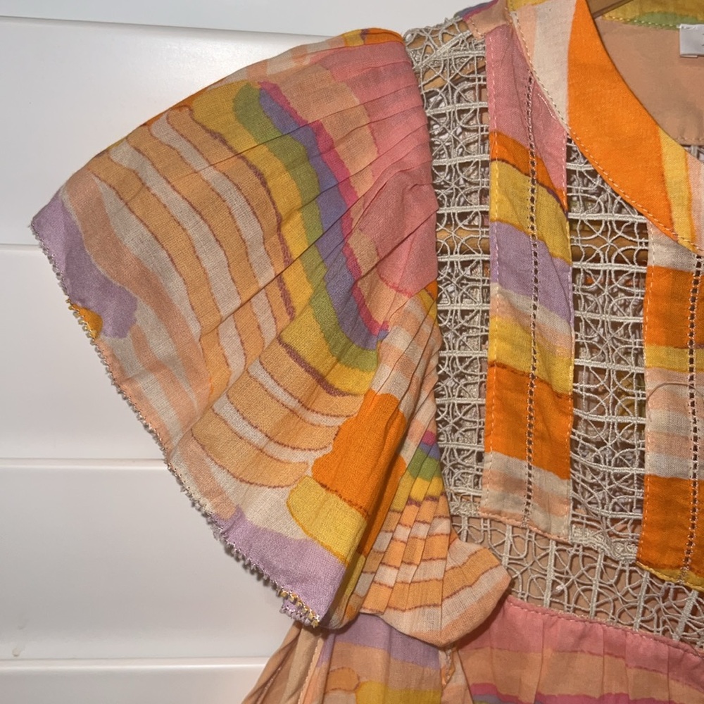 Karlie boho watercolor blouse with ruffle and lace details, NWT - Picture 6 of 10